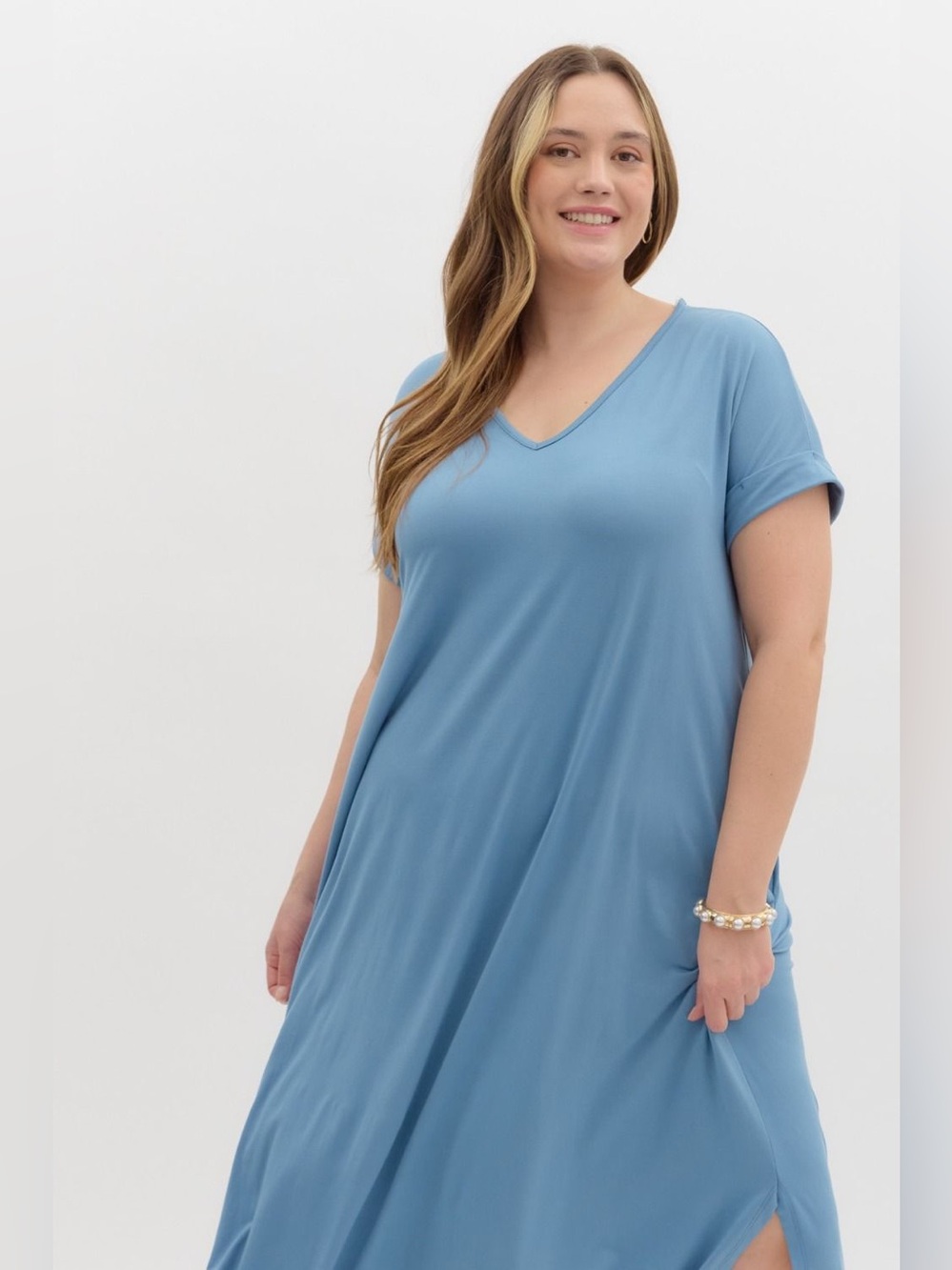 🆕 Entro Solid jersey knit V-neck round hem maxi dress - Picture 5 of 7